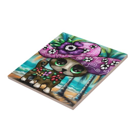 Grappige Chihuahua hond op vakantie Palmbomen Tegeltje (Zijkant)