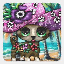 Grappige Chihuahua hond op vakantie Palmbomen Vierkante Sticker