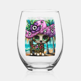 Grappige Chihuahua hond op vakantie Palmbomen Wijnglas Zonder Voet