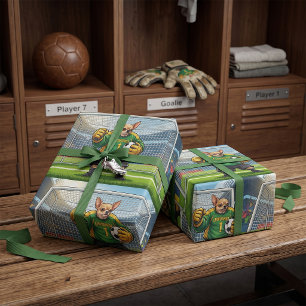 Grappige Chihuahua-hond voetbal doelman Cadeaupapier