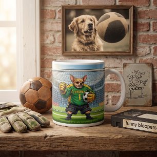 Grappige Chihuahua-hond voetbal doelman Koffiemok