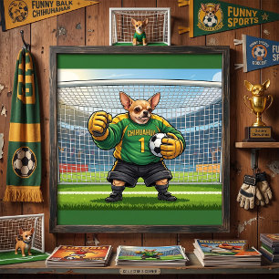 Grappige Chihuahua-hond voetbal doelman Poster
