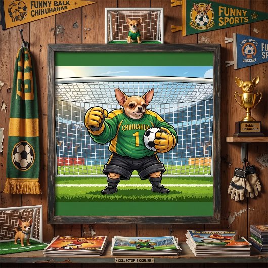 Grappige Chihuahua-hond voetbal doelman Poster