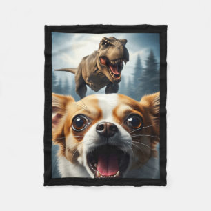 Grappige Chihuahua Honden Selfie Met T-rex Vrouwen Fleece Deken