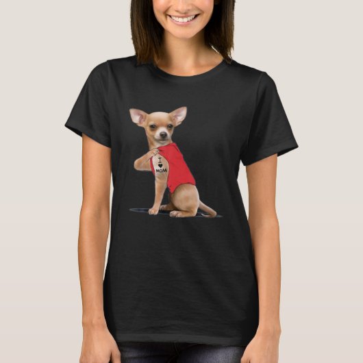 Grappige Chihuahua Ik hou van mama Tattoo Hondenli T-shirt (Voorkant)
