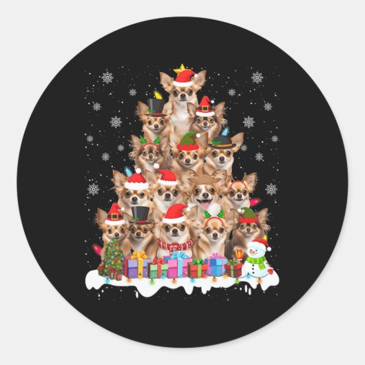 Grappige Chihuahua kerstverlichting boom Hondenlie Ronde Sticker (Voorkant)