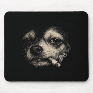 Grappige Chihuahua-meme van hond die sigaret rookt Muismat