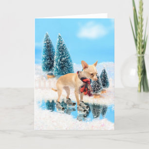 Grappige chihuahua met sjaal en schaatsen feestdagen kaart