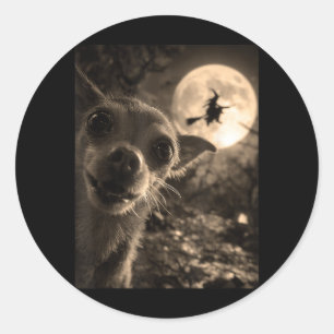 Grappige Chihuahua Selfie Volle Maan Vliegende Hek Ronde Sticker