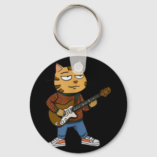 Grappige Chill Cat spelen van een gitaar Jongens D Sleutelhanger