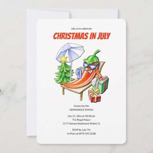 Grappige Chilli Kerstmis in Juli Zomer Zwembadfees Kaart (Voorkant)