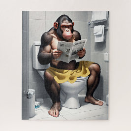 Grappige chimpansee op een toilet legpuzzel