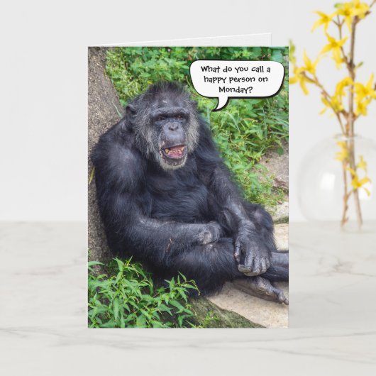 Grappige chimpansee-pensioen humor kaart (Gele Bloem)