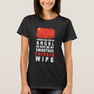 Grappige Chinese vrouw met Chinese vlag Echtgenote T-shirt
