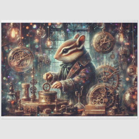 Grappige Chipmunk Clockwork Steampunk Decoupage Tissuepapier (Voorkant)