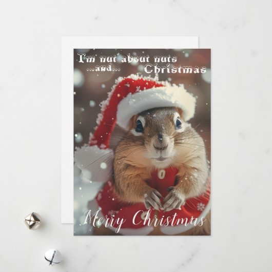 Grappige chipmunk noot voor kerstfoto feestdagenkaart (Voorkant / Achterkant in situ)