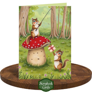 Grappige Chipmunks spelen Toadstool Happy Birthday Kaart