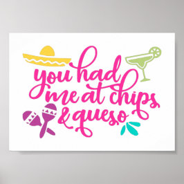 Grappige Chips en Queso Mexicaanse Feestdecoratie Poster