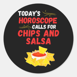 Grappige Chips en Salsa Horoscoop Mexicaans Eten L Ronde Sticker