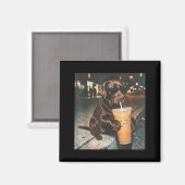 Grappige Chocolade Lab Drinkende IJskoude Koffie L Magneet (Voorkant / Achterkant)