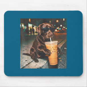 Grappige chocolade lab drinkende ijskoude koffie l muismat