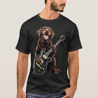 Grappige Chocolade Labrador die Gitaar Speelt Ontw T-shirt