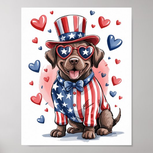 Grappige Chocolade Labrador Hond 4 Juli Independe Poster (Voorkant)