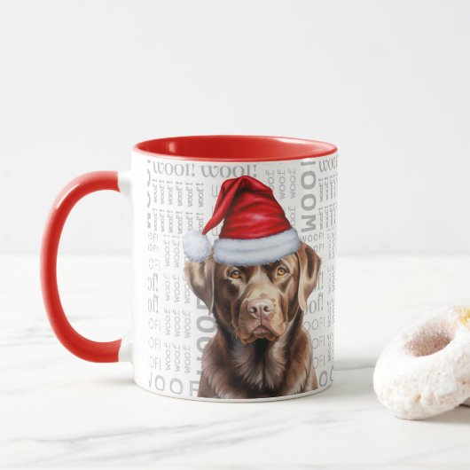 Grappige Chocolade Labrador Retriever Christmas Mok (Met donut)