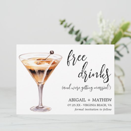 Grappige Chocolade Martini Cocktail Foto Bruiloft Save The Date (Staand voorkant)