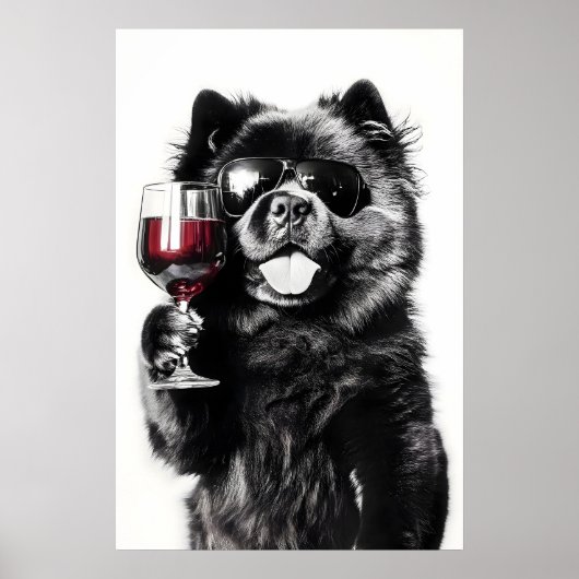 Grappige Chow Chow-hond Wijn Kunstprint Zonnebril Poster (Voorkant)