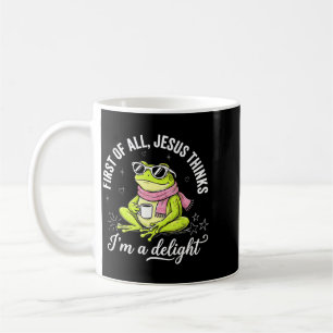 Grappige christelijke kikker eerst van Jezus denkt Koffiemok