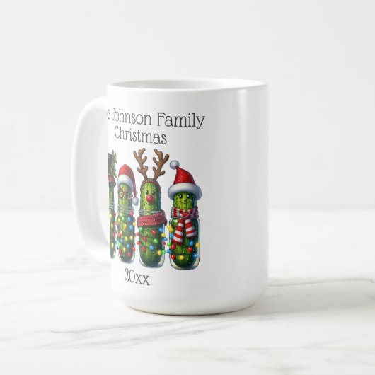 Grappige Christmas Pickles familienaam Koffiemok (Voorkant links)