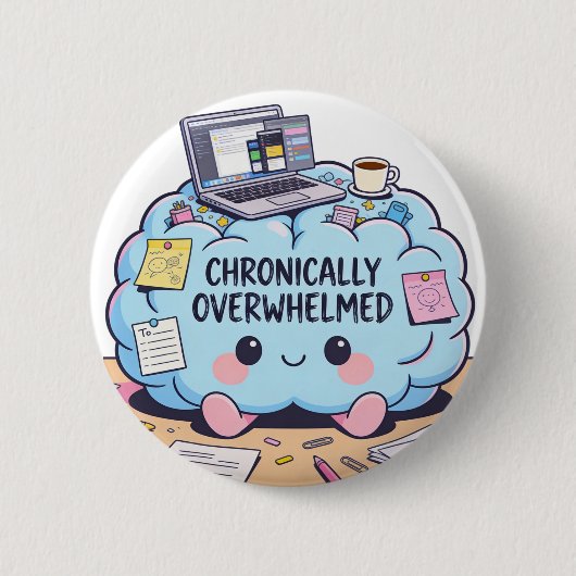 Grappige Chronisch Overweldigde Kawaii Hersenen Ronde Button 5,7 Cm (Voorkant)