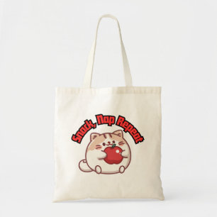 Grappige Chubby Kawaii Anim Cat met Apple Canvas t Tote Bag