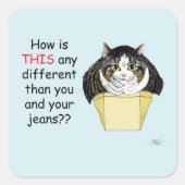 Grappige Chubby Tabby Cat Box Vierkante Sticker (Voorkant)