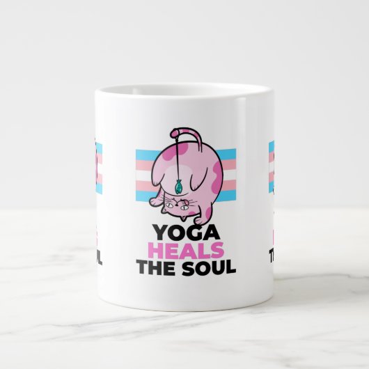 Grappige chunky yogakat met een vis koffie mok (Voorkant)