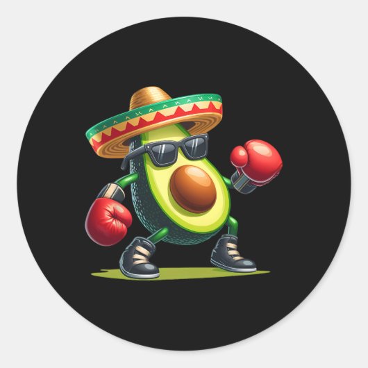 Grappige Cinco De Mayo Avocado Boksliefhebbers Mex Ronde Sticker (Voorkant)