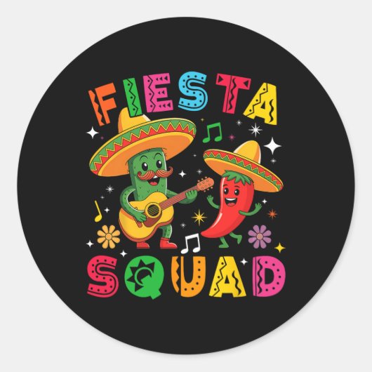 Grappige Cinco de Mayo Fiesta Squad Mexicaanse Mat Ronde Sticker (Voorkant)