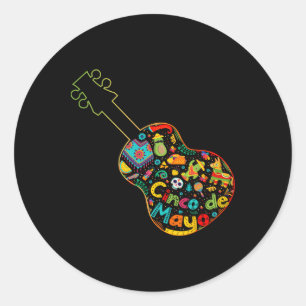 Grappige Cinco de Mayo Gitaar Fiesta Mexicaanse Ci Ronde Sticker