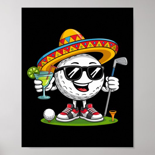 Grappige Cinco De Mayo-golfbal met sombrero-margar Poster (Voorkant)