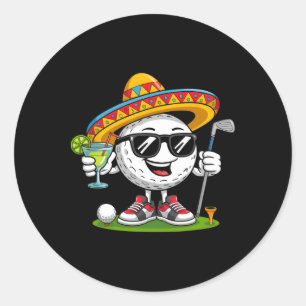 Grappige Cinco De Mayo-golfbal met sombrero-margar Ronde Sticker