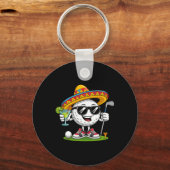 Grappige Cinco De Mayo-golfbal met sombrero-margar Sleutelhanger (Voorkant)