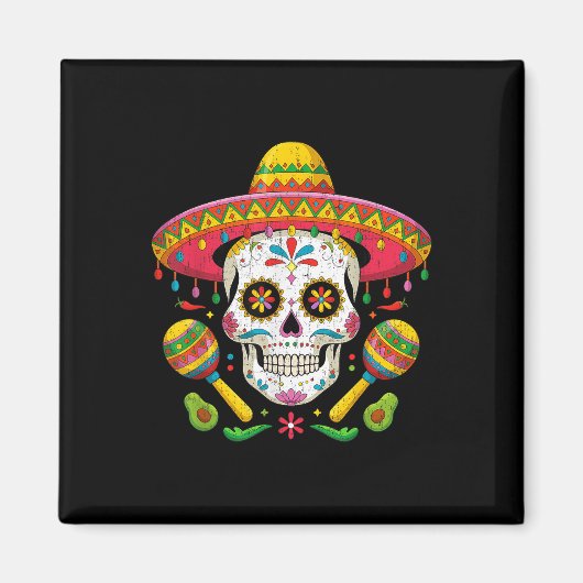 Grappige Cinco de Mayo Grappige schedel met Sombre Magneet (Voorkant)