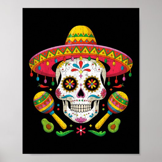 Grappige Cinco de Mayo Grappige schedel met Sombre Poster (Voorkant)