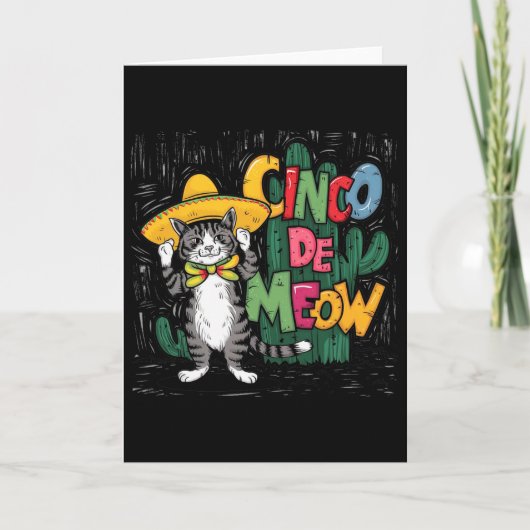 Grappige Cinco De Mayo Kat Sombrero Poncho Feest V Kaart (Voorkant)
