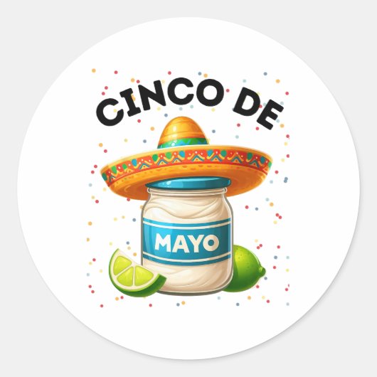 Grappige Cinco de Mayo Mayonnaise Jar Fiesta Manne Ronde Sticker (Voorkant)