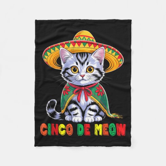 Grappige Cinco De Mayo Mexicaanse Kat met Sombrero Fleece Deken (Voorkant)