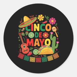 Grappige Cinco De Mayo Mexicaanse Sombrero Pet Man Ronde Sticker