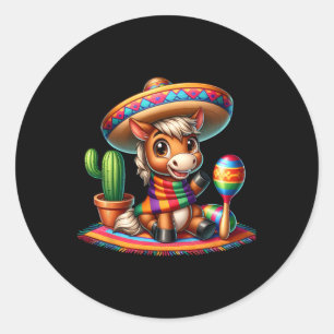 Grappige Cinco de Mayo Paardenliefhebbers Paarden Ronde Sticker