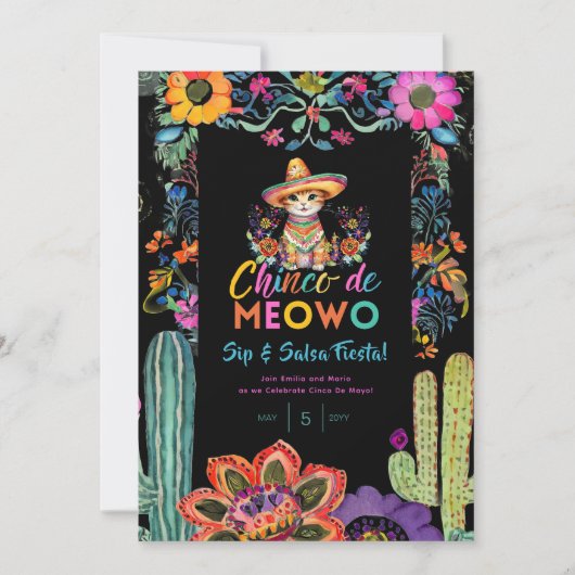 Grappige Cinco De Mayo Sip en Salsa Cat FIESTA Kaart (Voorkant)